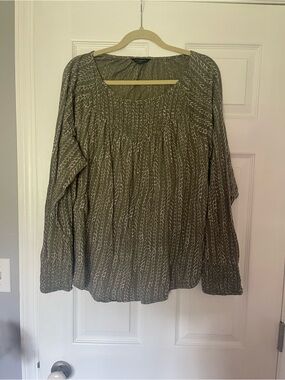 Lucky Brand Olive Smocked Square-Neck Blouse